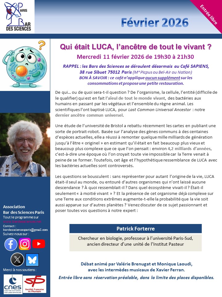 11 février 2026 - Qui était LUCA, l’ancêtre de tout le vivant ?